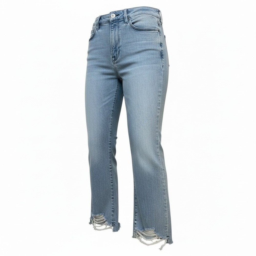 FRAME Le Crop Mini Boot Jeans Light Wash Distressed Raw Hem Size 31 High Rise